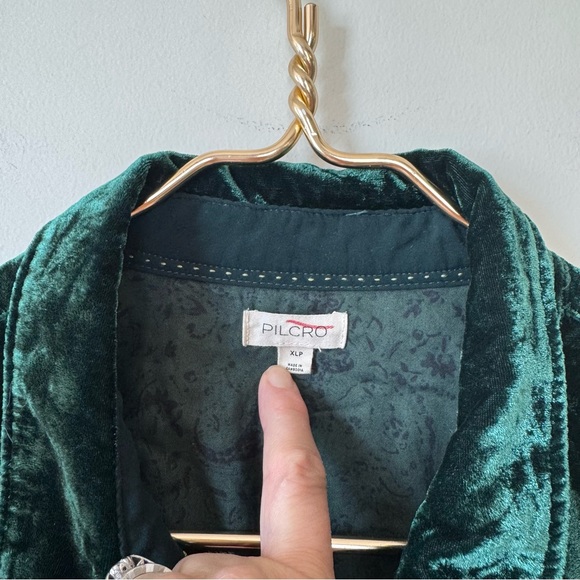 NWOT Anthropologie Pilcro The Hadley Relaxed Button Down Shirt Green Velvet XLP - Picture 9 of 10